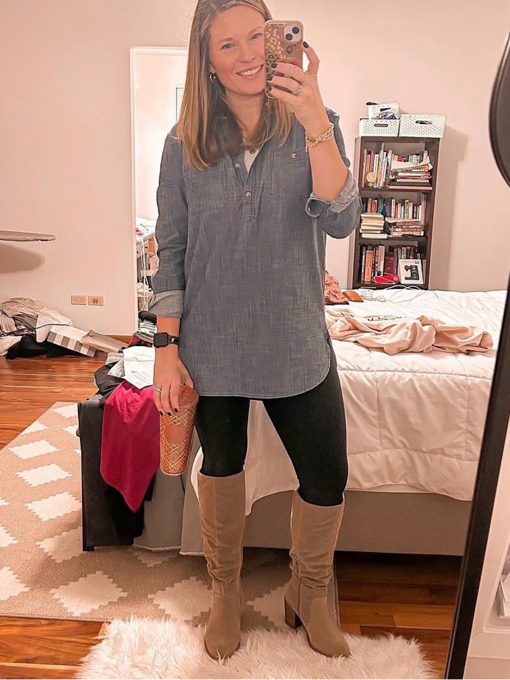 Caslon Indigo Chambray Tunic Top